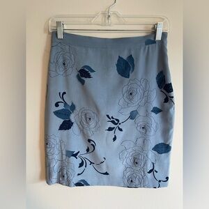 Casual Corner Blue Suede Floral Midi Skirt